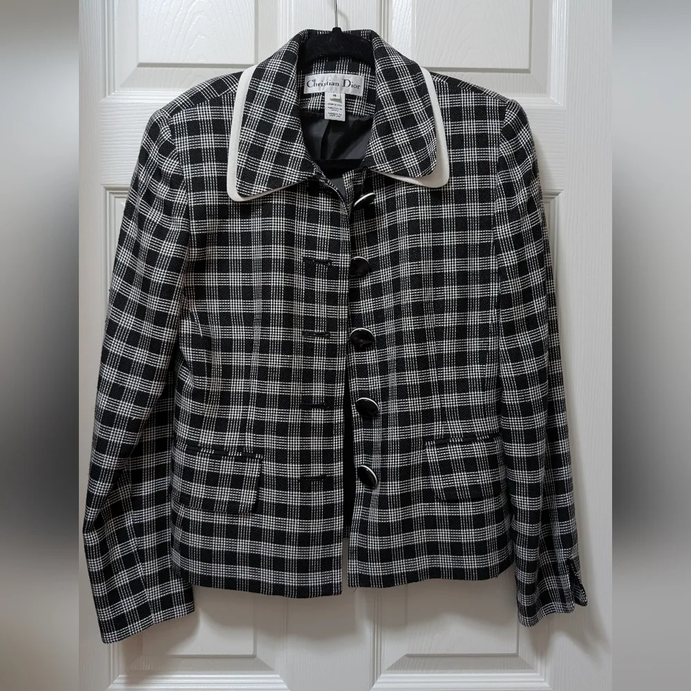 Christian Dior vintage plaid black and white check blazer size 4